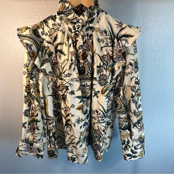 Tuckernuck Floral Ruffle Blouse - Cream and Green - Picture 8 of 16